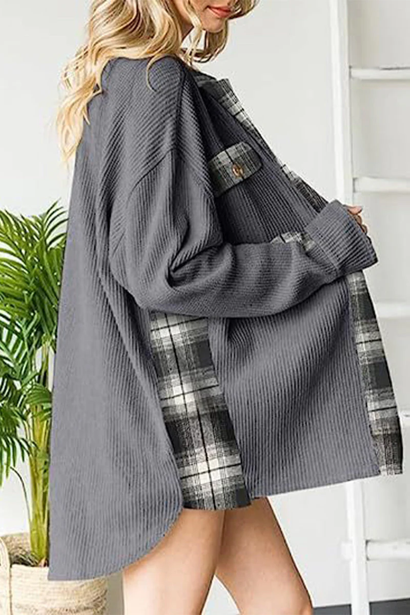 Elena | Casual color block tops with contrast turn-down collar and pockets - Image 10