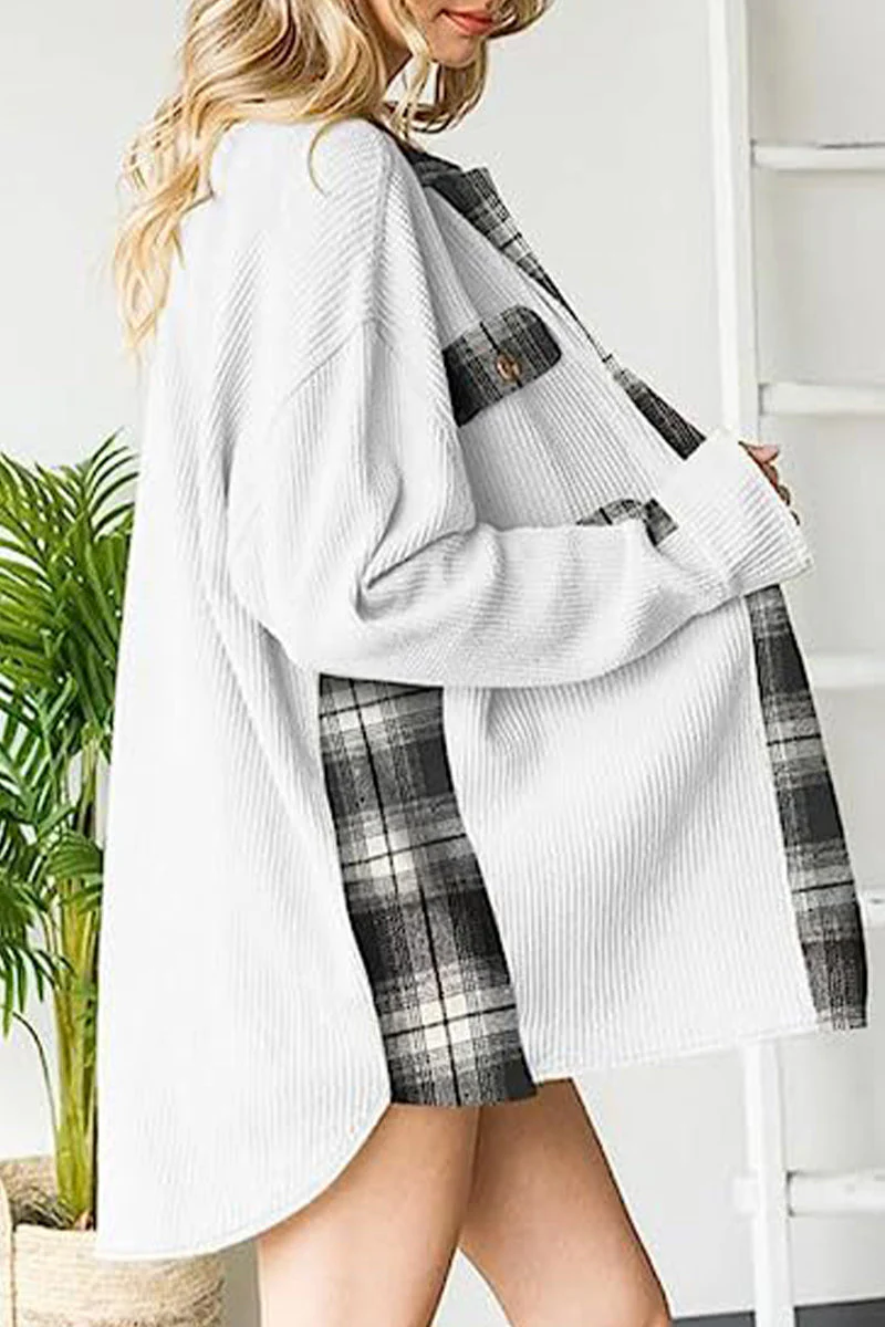 Elena | Casual color block tops with contrast turn-down collar and pockets - Image 5