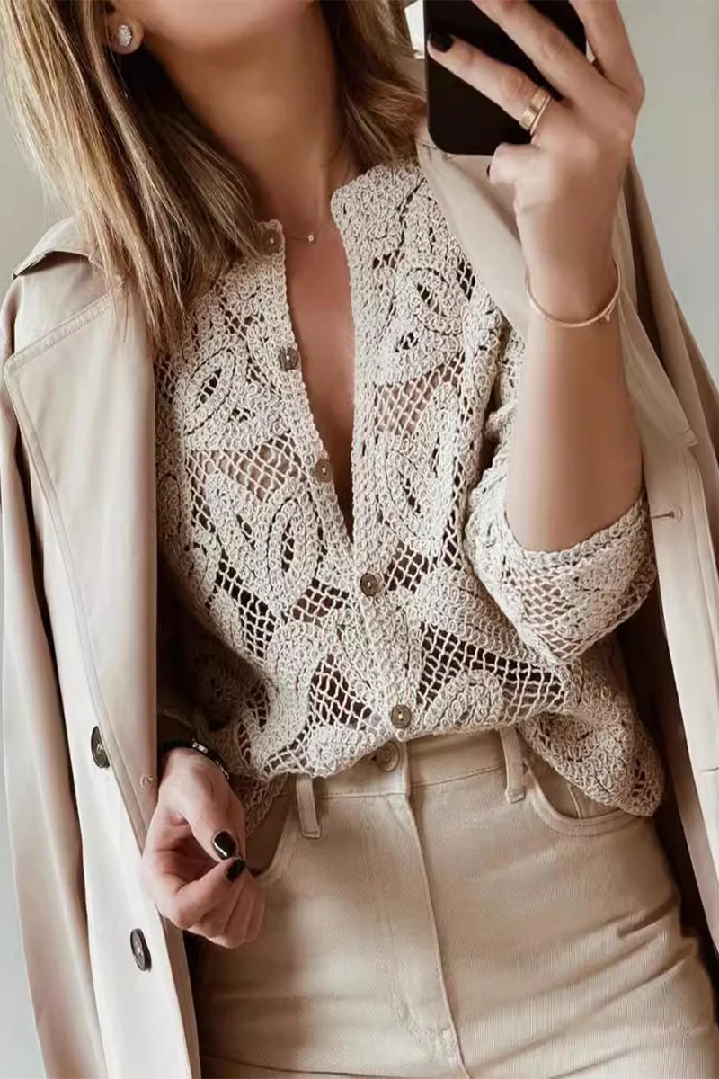 Elena | Casual everyday outerwear with a hollow out O-neck in a distressed look - Image 3
