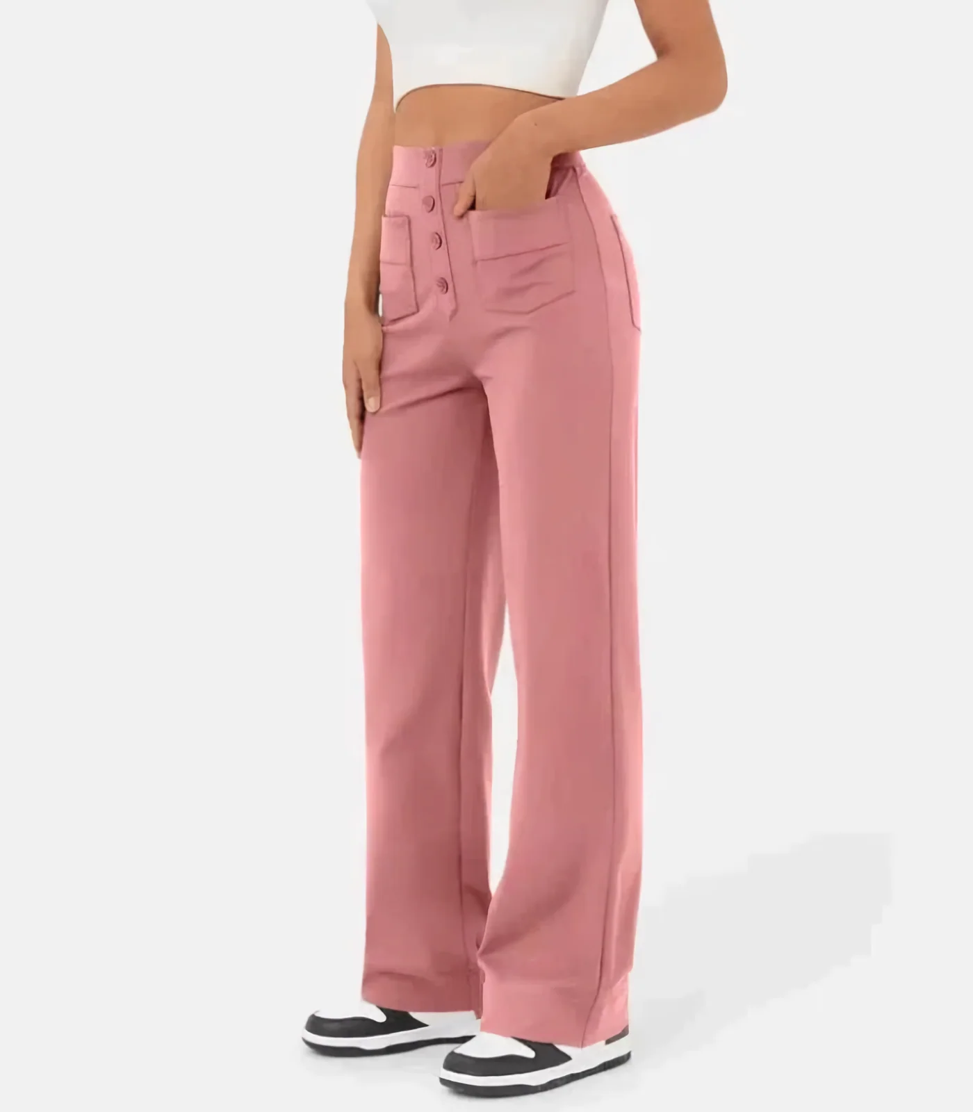 Elena® | Elasticated High Waist Trousers With Buttons - Image 2