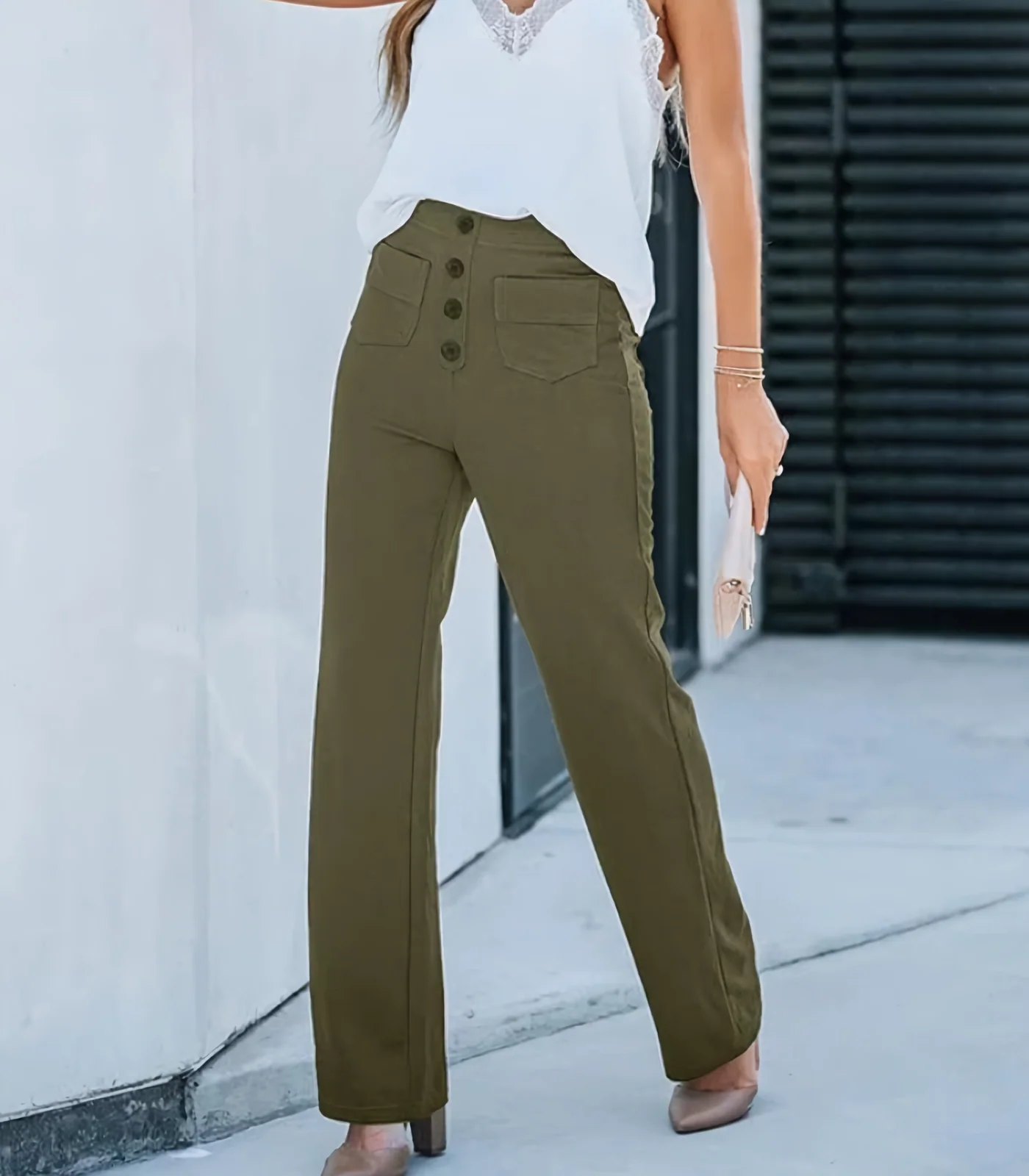 Elena® | Elasticated High Waist Trousers With Buttons - Image 6