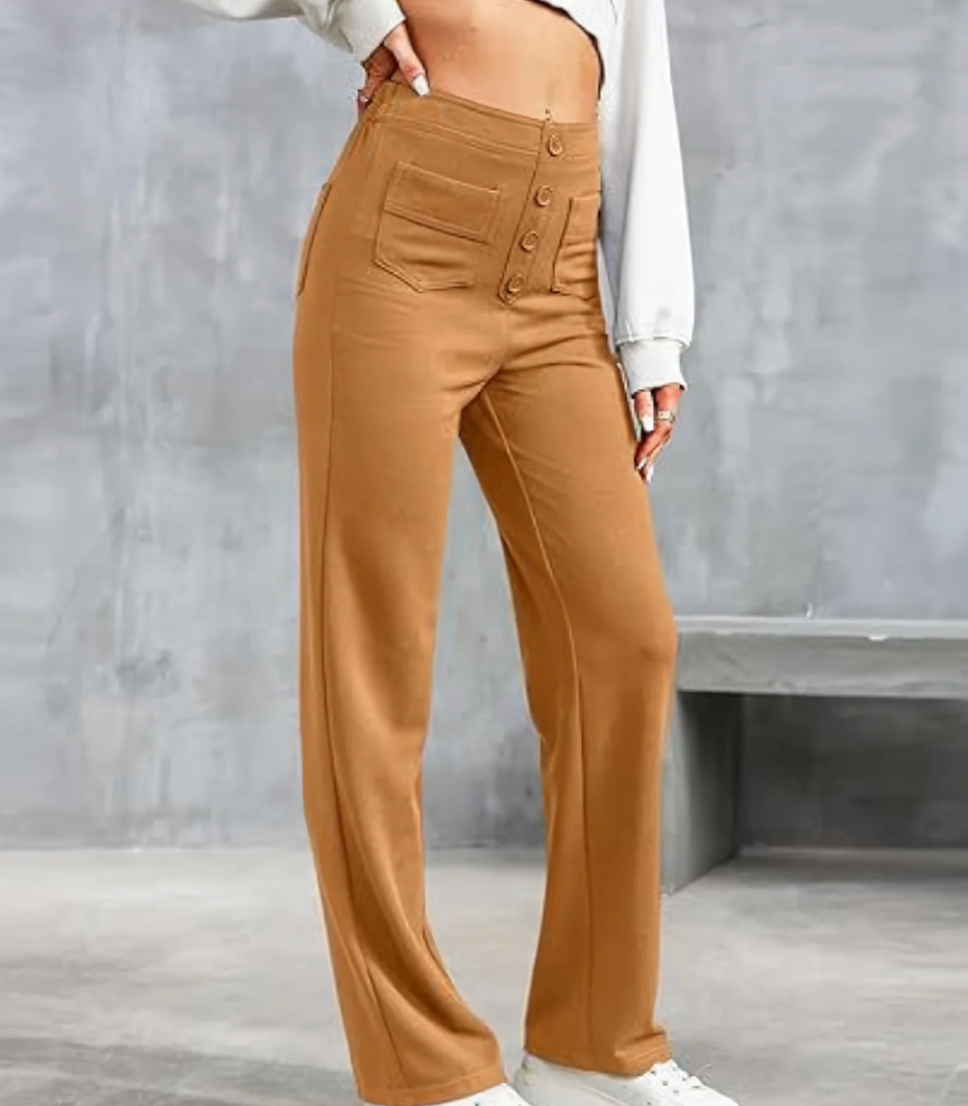 Elena® | Elasticated High Waist Trousers With Buttons - Image 8