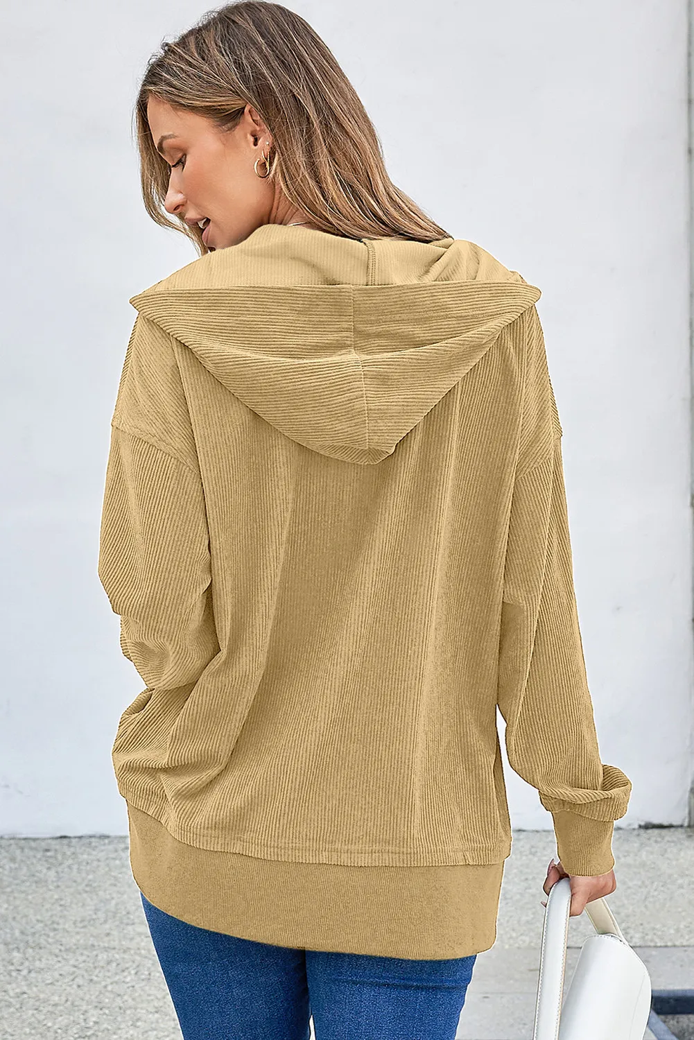 Elena | Hoodie with a half-length snap fastening and low shoulders - Image 5