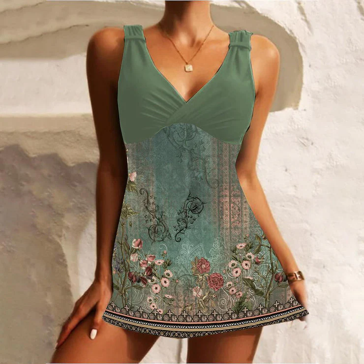 Elena® | Retro Swimwear In Green Sleeveless Style