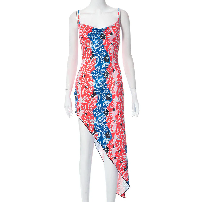 Elena® | Women'S Asymmetrical Summer Dress With Floral Pattern And Spaghetti Straps - Image 6