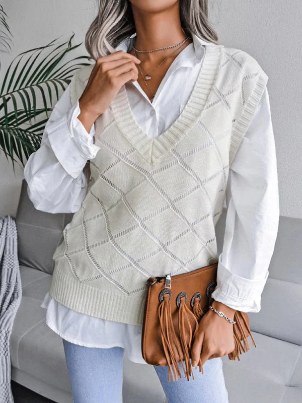 Elena® | Women'S V-Neck Hollow Diamond Casual Knitted Vest Sweater - Image 10