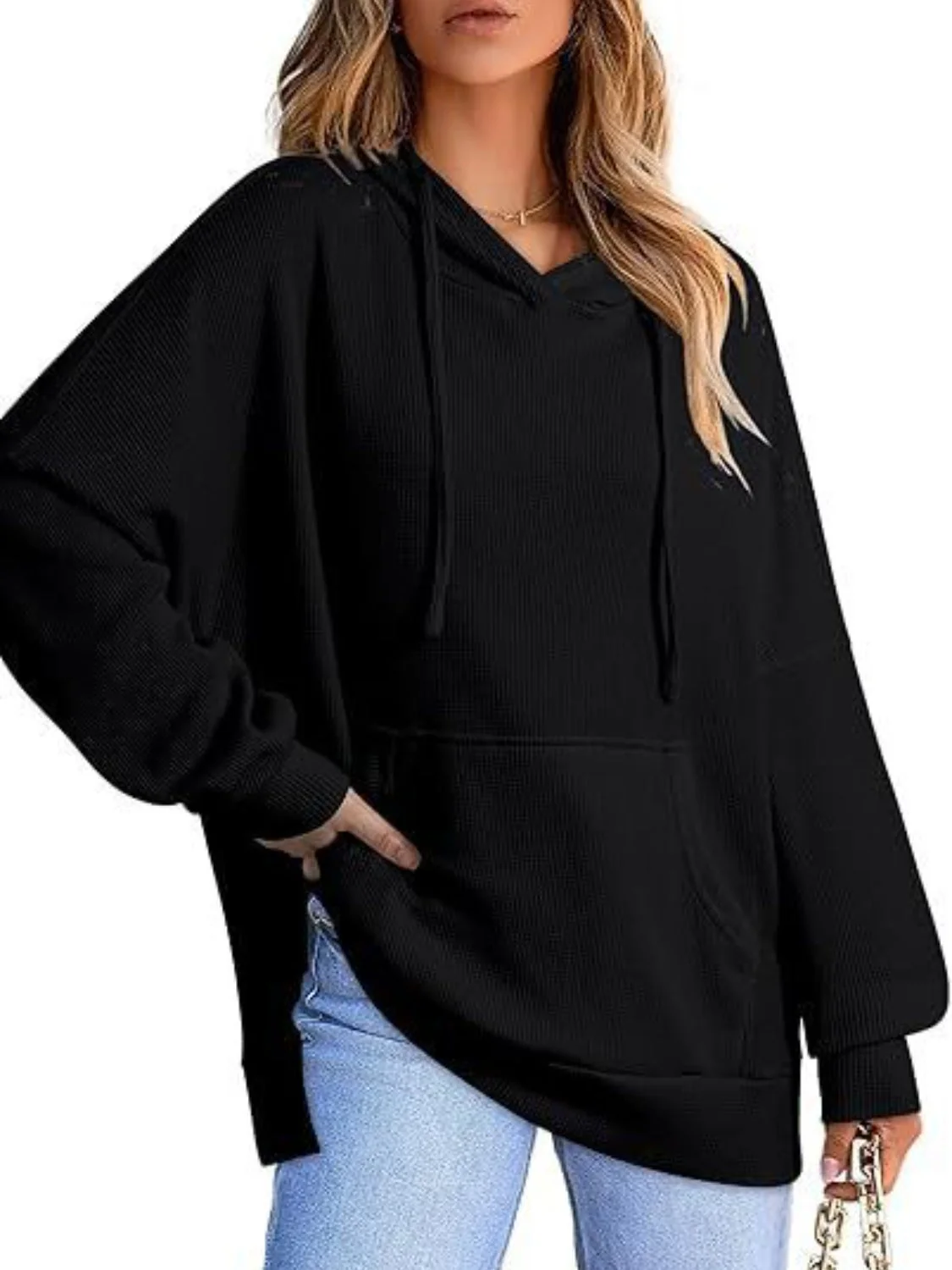 Eleonora | Long sleeve hoodie with drawstring and slit - Image 4