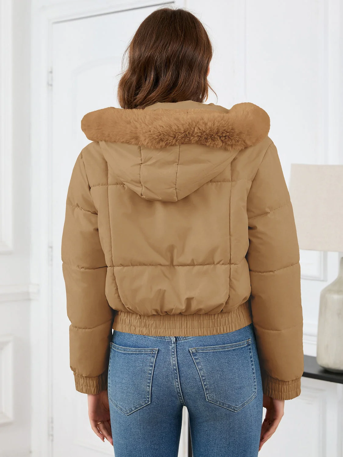 Eleonora | Long-sleeved, cropped winter coat with hood and pockets - Image 2