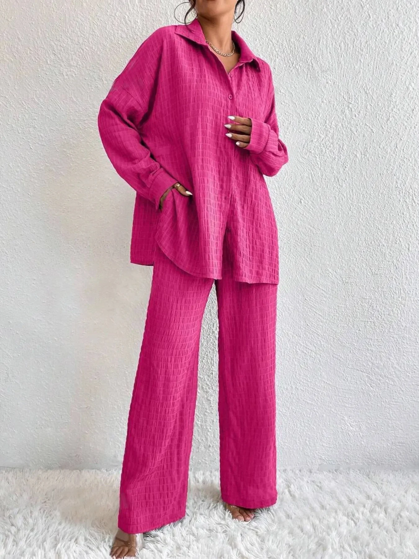 Elettra® | Elegant Long-Sleeved Button-Down Blouse And Pants Set - Image 2