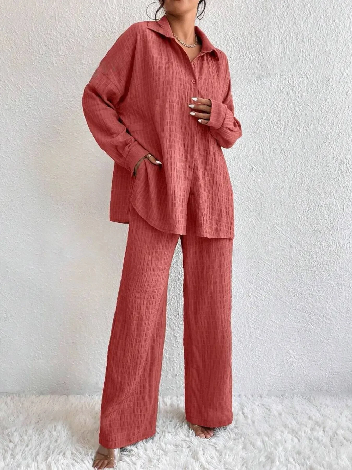 Elettra® | Elegant Long-Sleeved Button-Down Blouse And Pants Set - Image 3