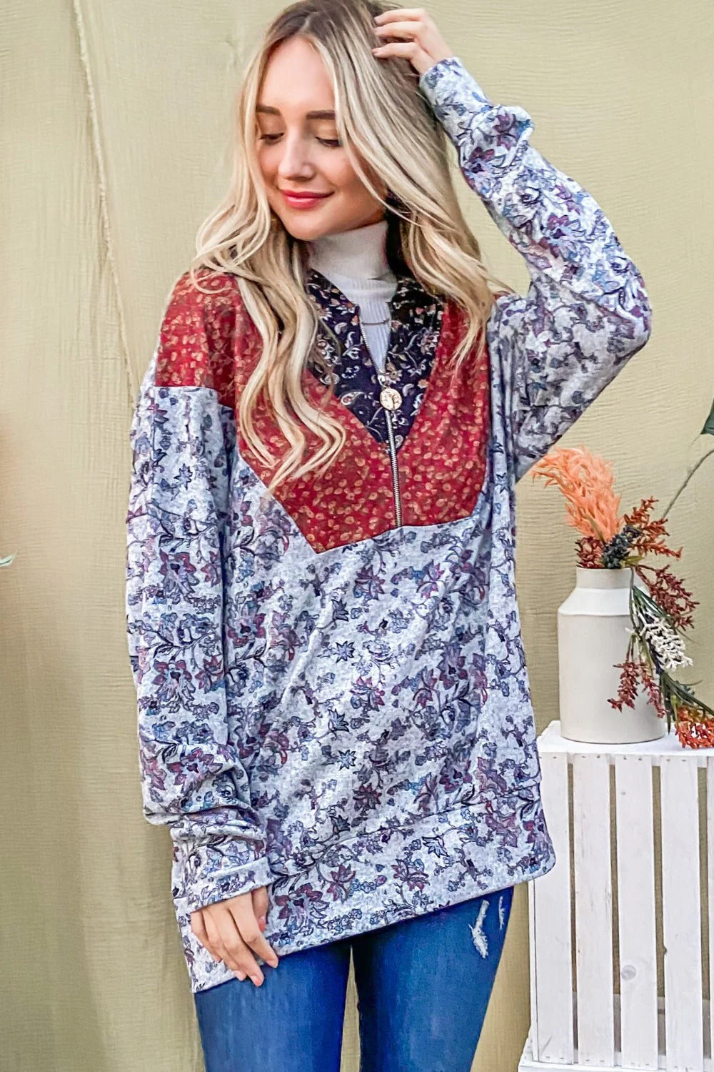 Elfriede | And The Why printed long sleeve half zip hoodie - Image 3