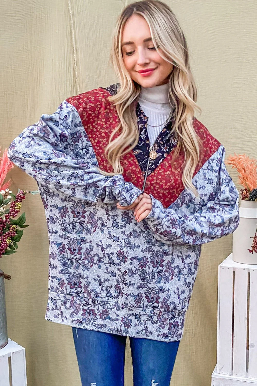 Elfriede | And The Why printed long sleeve half zip hoodie - Image 4