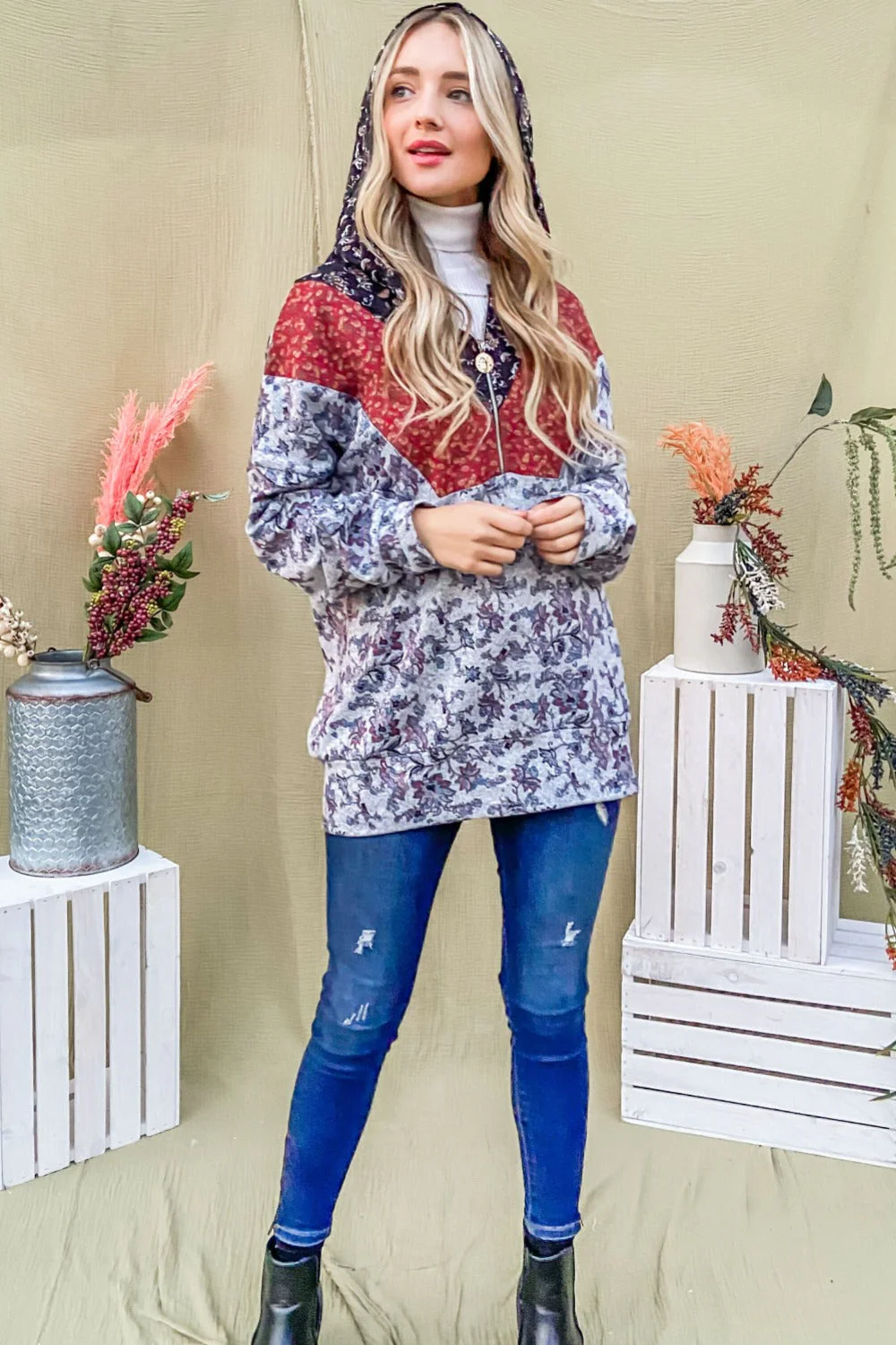 Elfriede | And The Why printed long sleeve half zip hoodie - Image 5