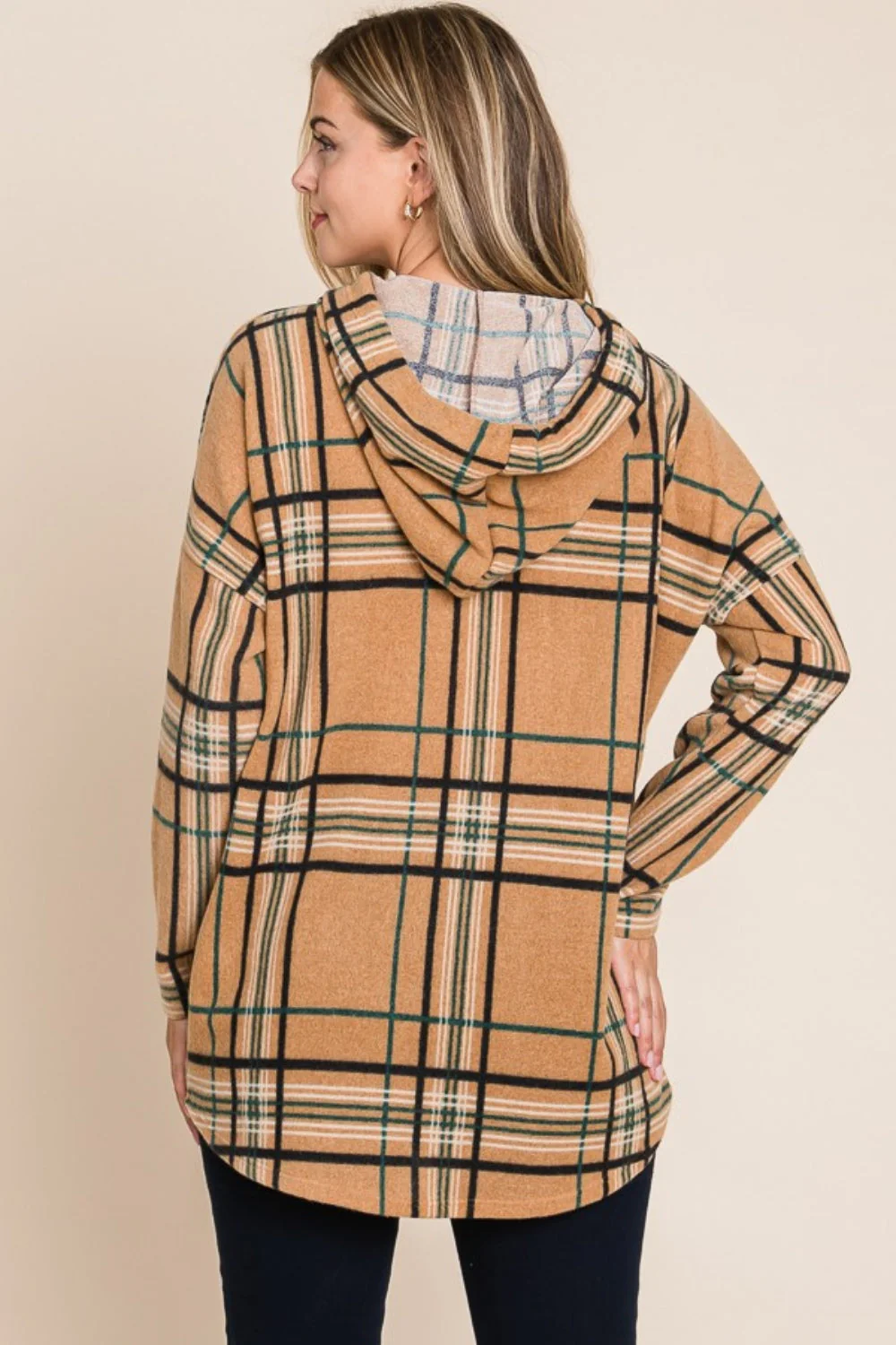 Elfriede | Drawstring hoodie with check pattern and long sleeves - Image 2
