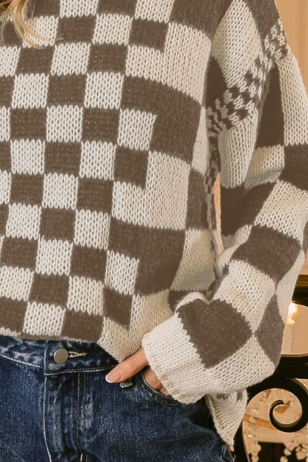 Eliana | Checked thick contrast sweater - Image 3