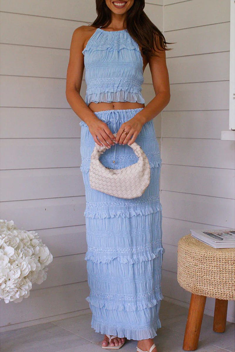 Eliana® | Elegant Backless Lace Halter Top And Maxi Skirt Set - Image 4