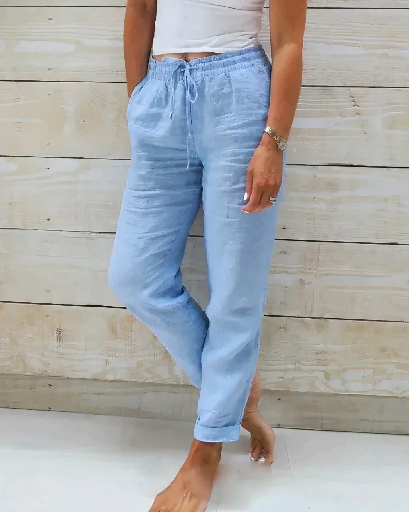 Eliana® | High-Waisted Cotton Trousers With Drawstring - Image 2