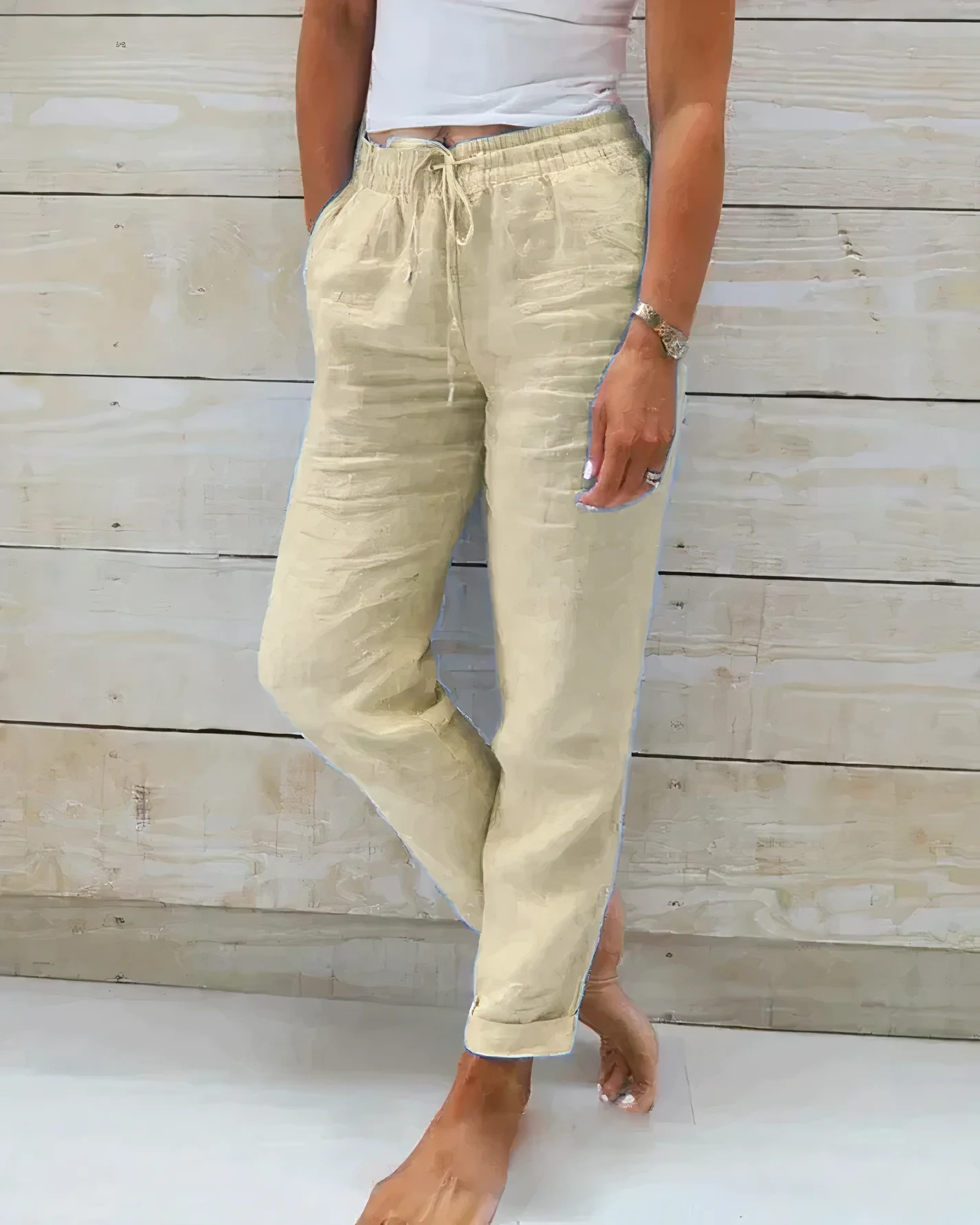 Eliana® | High-Waisted Cotton Trousers With Drawstring - Image 3