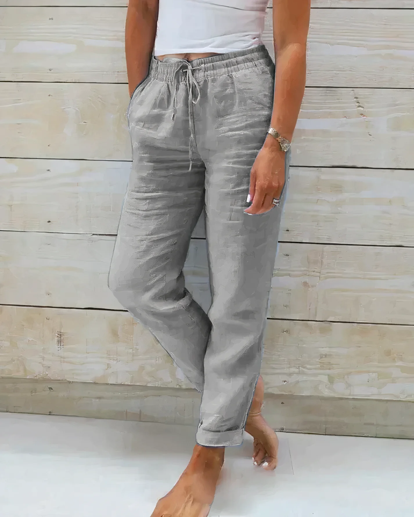 Eliana® | High-Waisted Cotton Trousers With Drawstring - Image 5