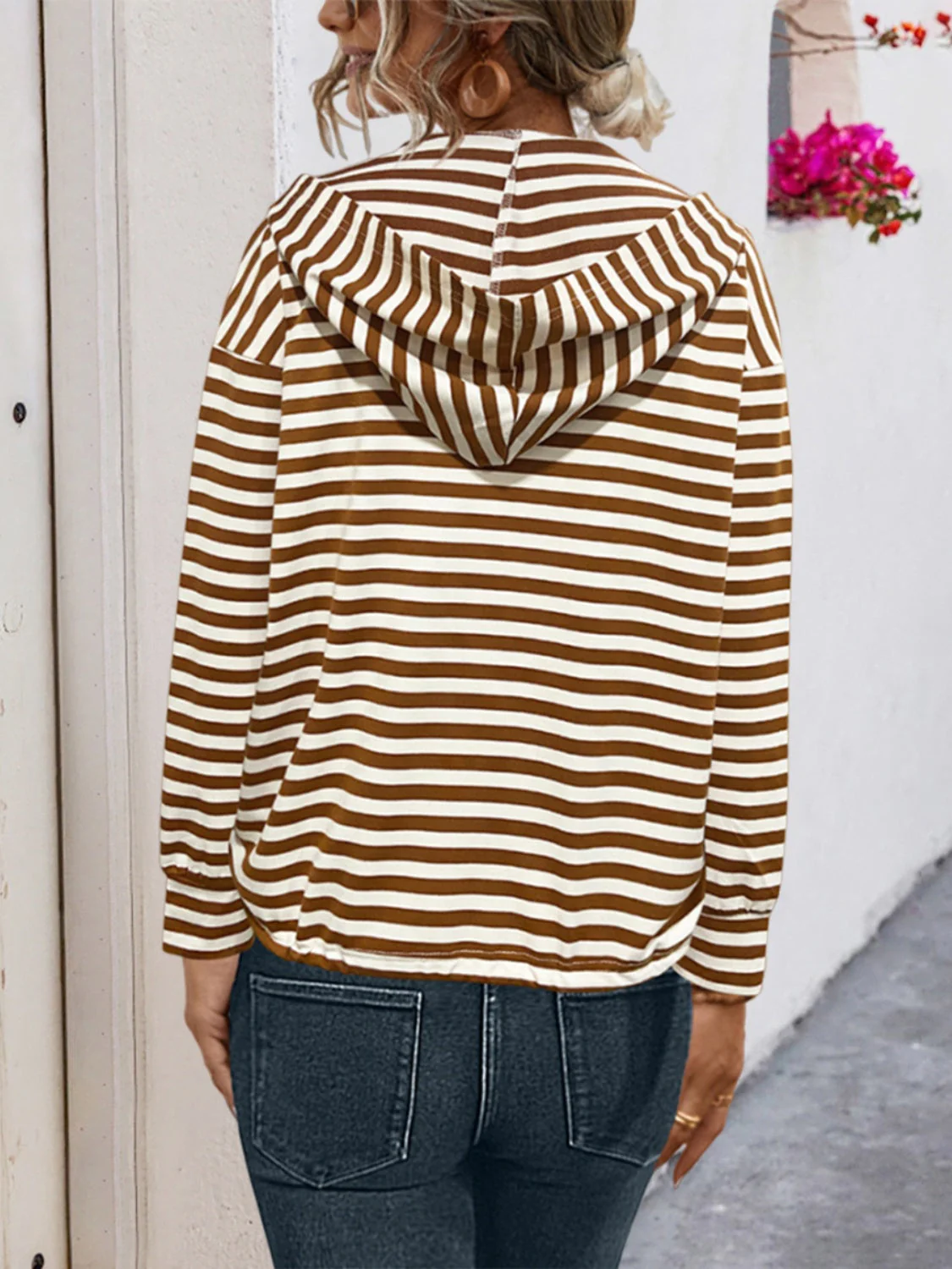 Eliana | Striped drawstring hoodie with long sleeves - Image 2