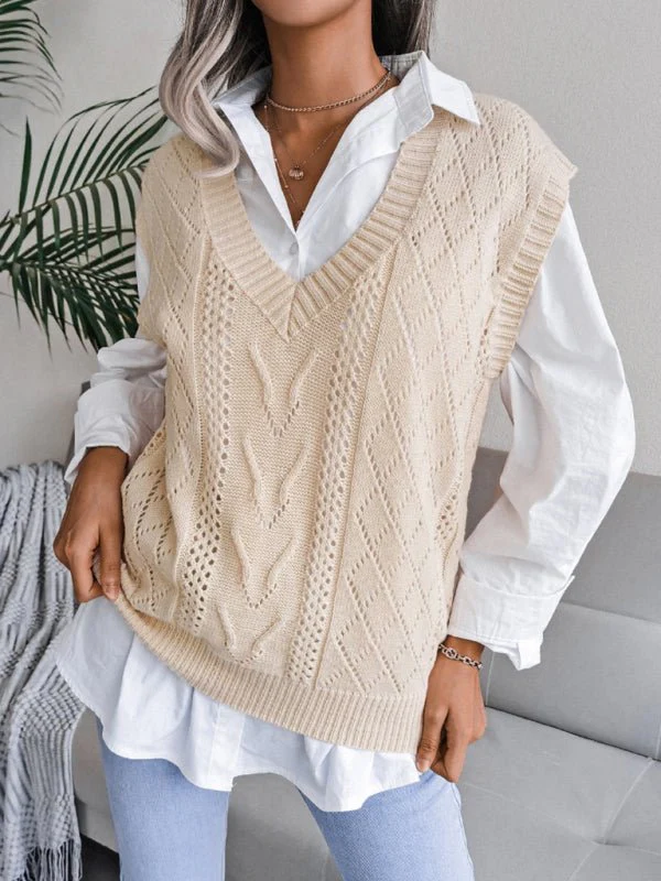 Eliana® | Women'S Hollow-Out Fried Dough V-Neck Knitted Sweater - Image 3