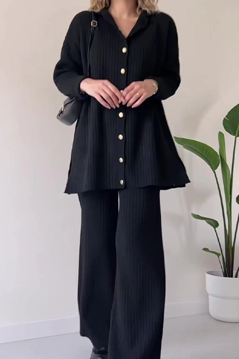 Elisa | Casual two-piece suit with plain buttons and V-neck and long sleeves - Image 5