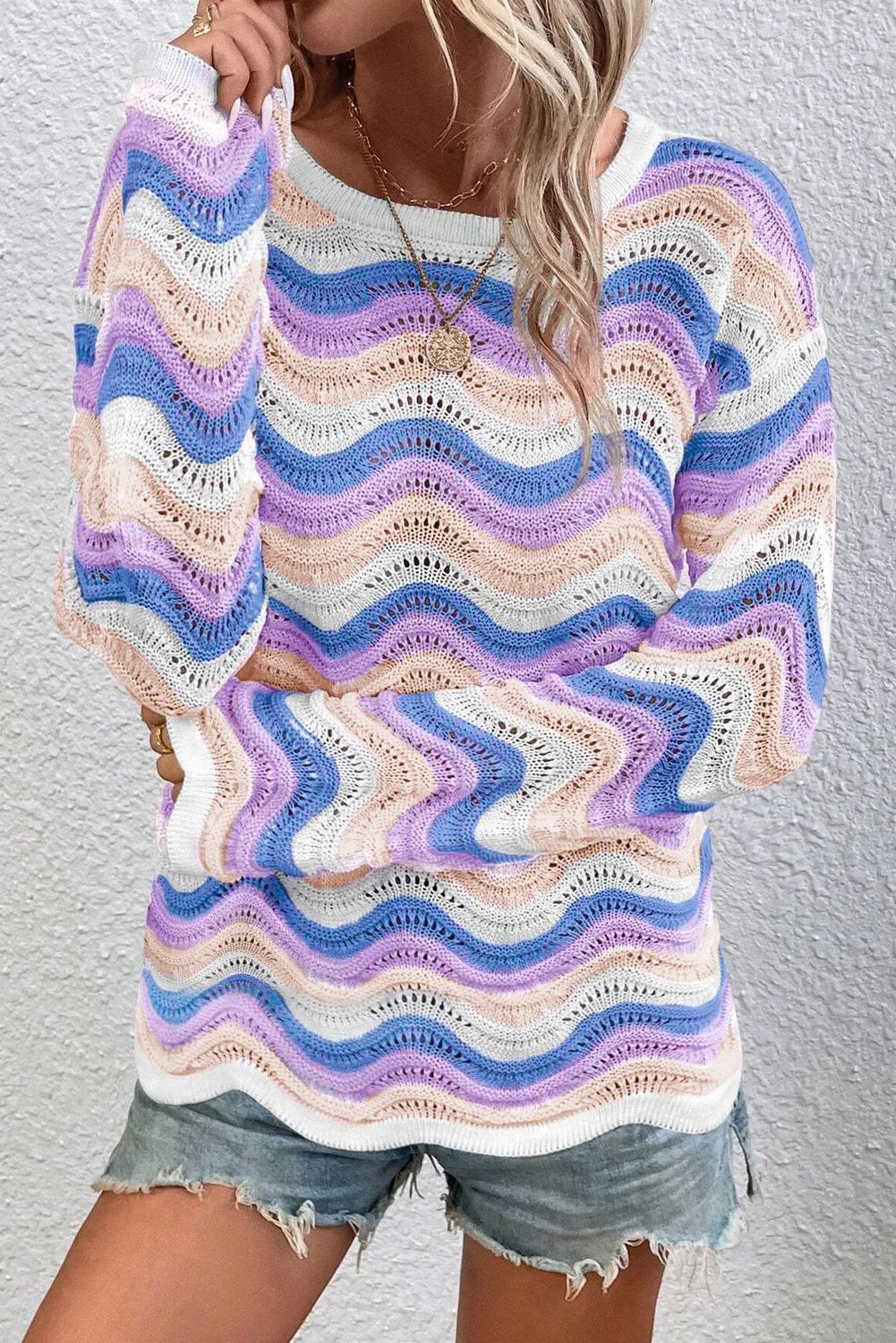 Elisa | Long-sleeved sweater with contrasting wavy stripe - Image 2