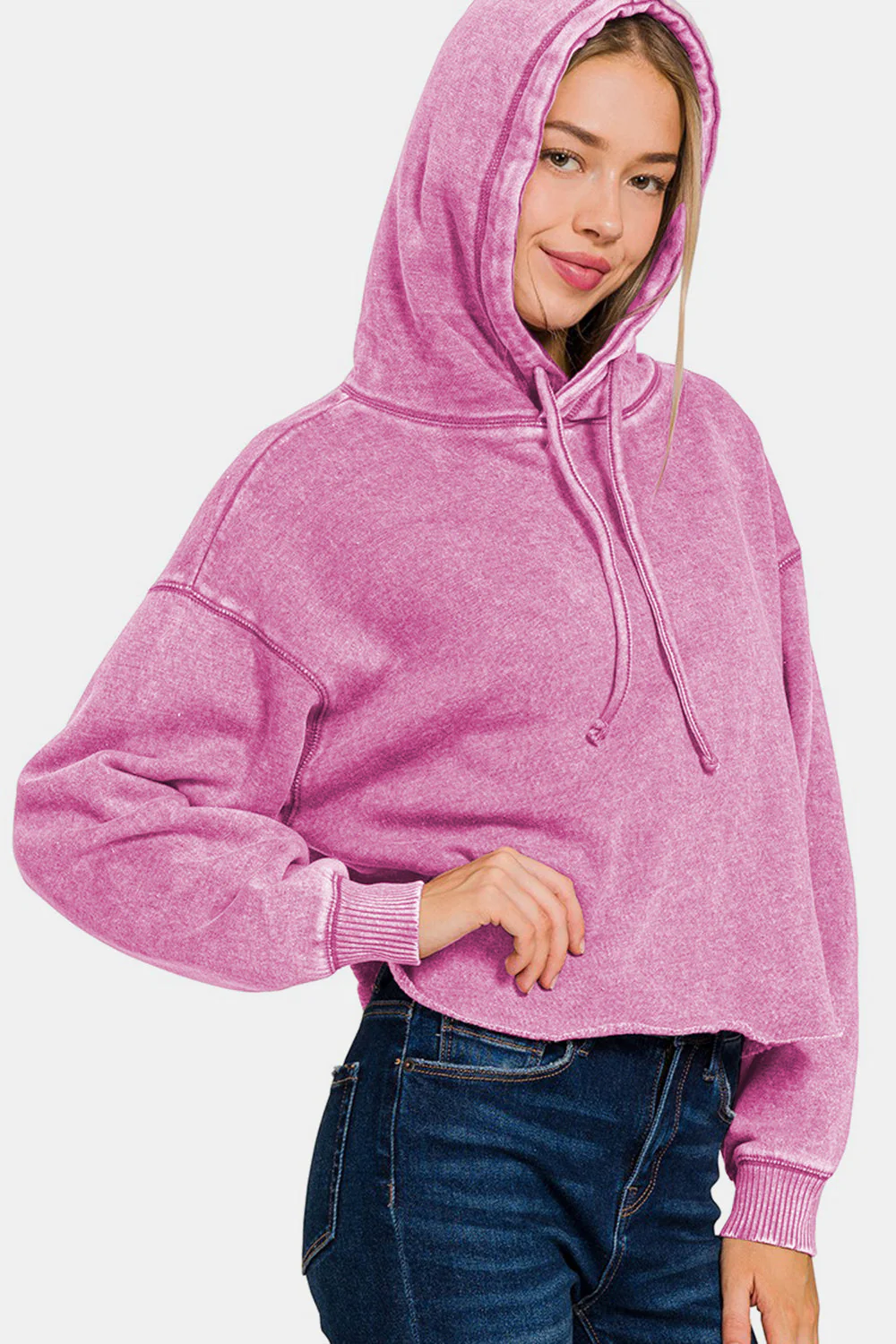 Elisa | Zenana Acid Wash Fleece Cropped Hoodie - Image 3