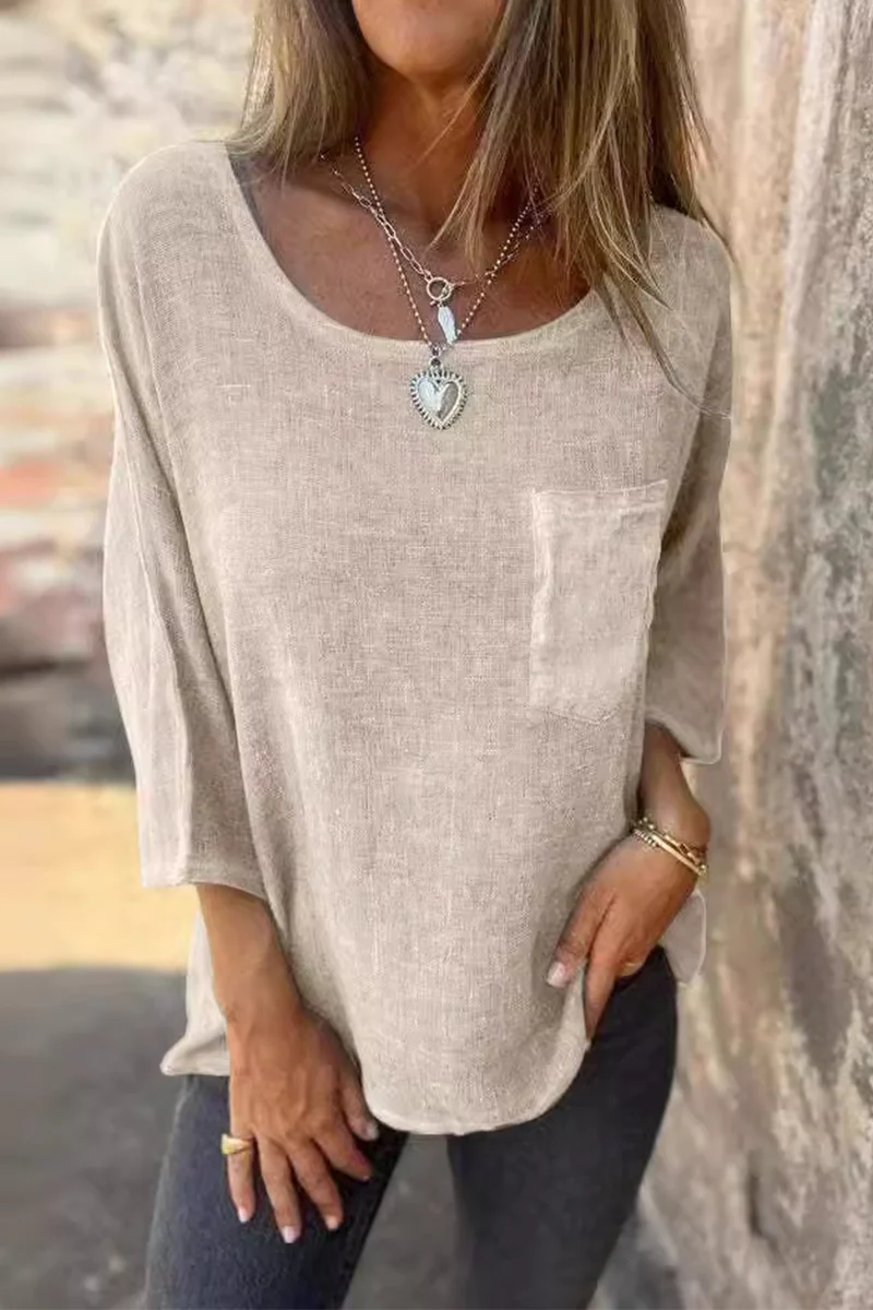 Elke | Casual plain O-neck t-shirts with pocket