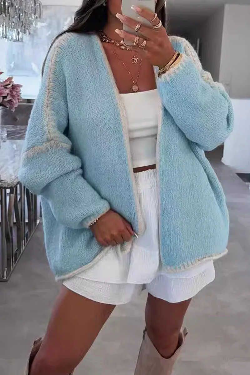 Ellen | Casual solid color woven contrast outerwear - Image 4