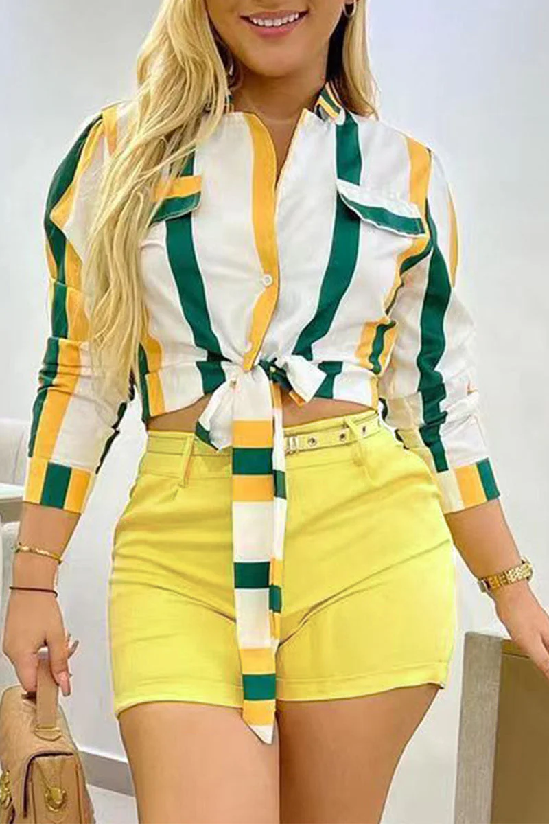 Elodia® | Elegant Striped Long-Sleeved T-Shirt And Shorts Set - Image 3