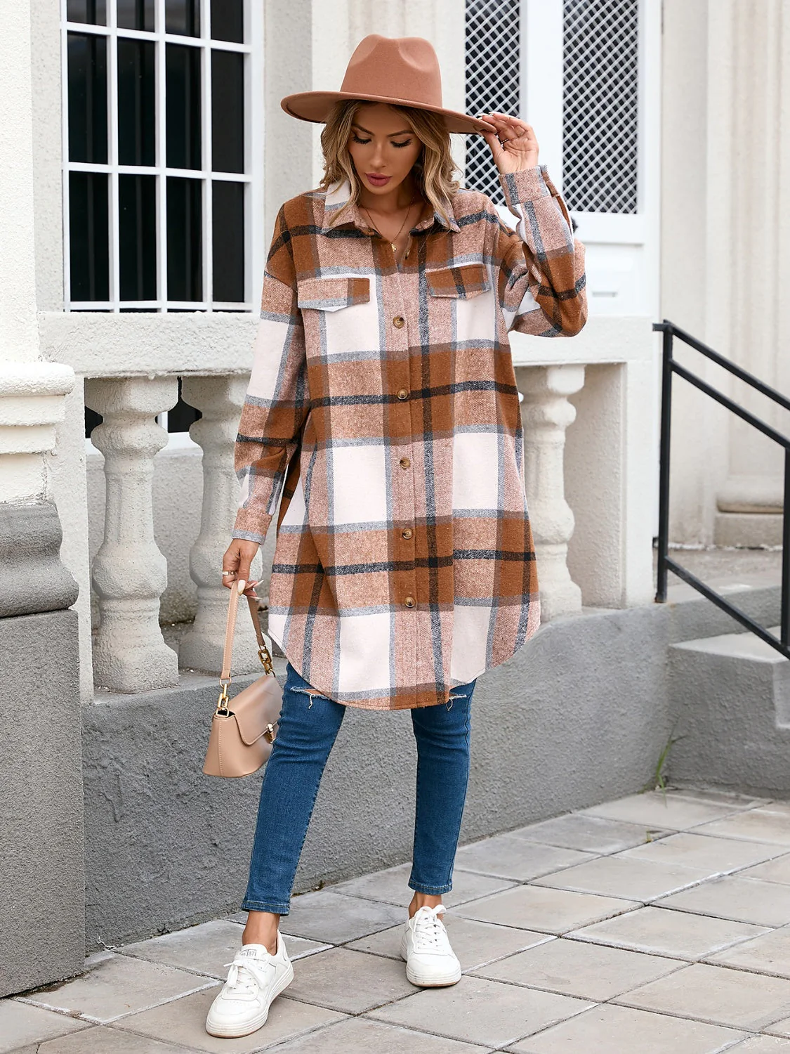Elsa | Checked, long-sleeved outerwear with a button placket - Image 3