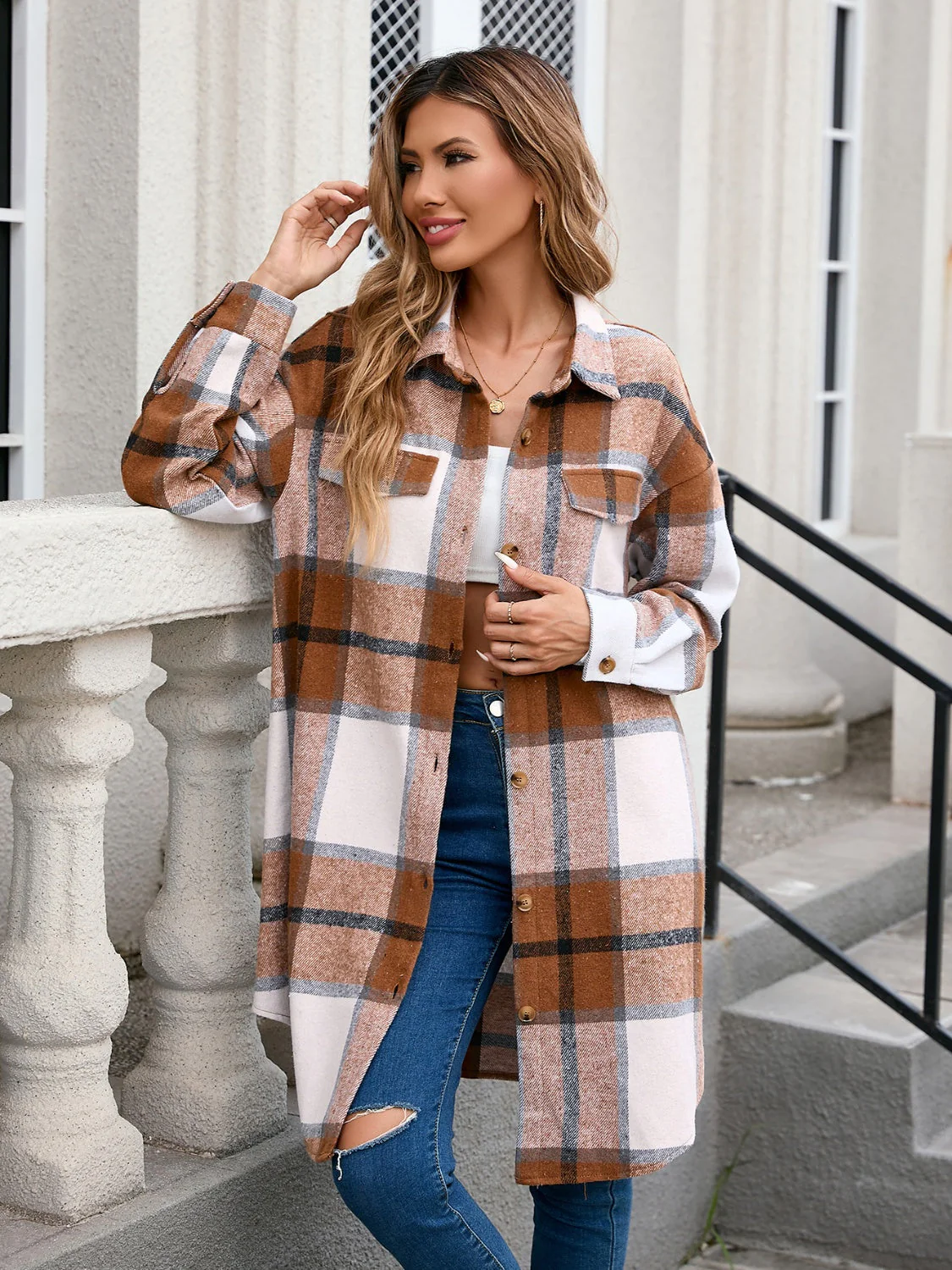Elsa | Checked, long-sleeved outerwear with a button placket - Image 6