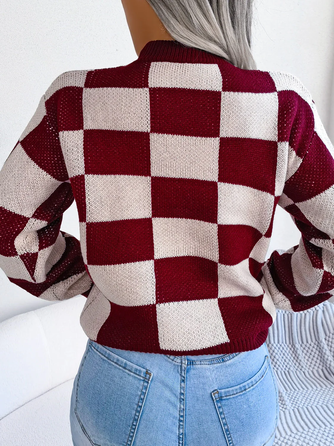 Elsa | Checked long-sleeved sweater with stand-up collar - Image 18