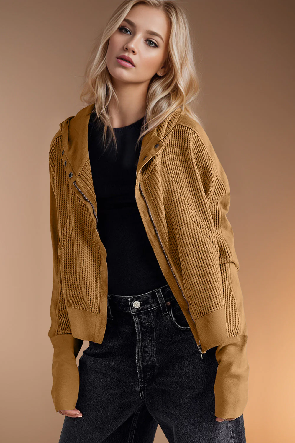Elsa | Double Take waffle knit long sleeve zip hoodie - Image 11