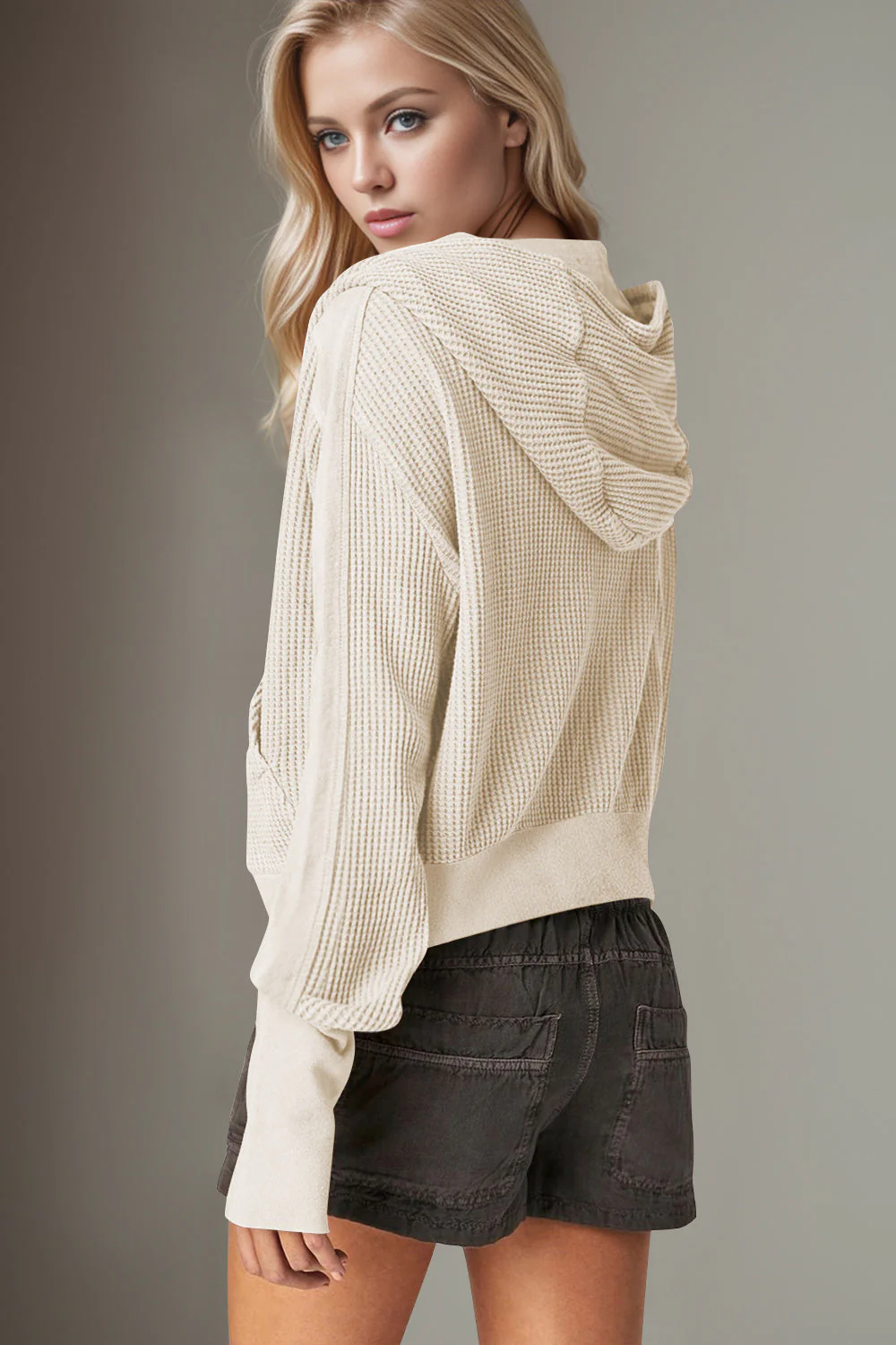 Elsa | Double Take waffle knit long sleeve zip hoodie - Image 15