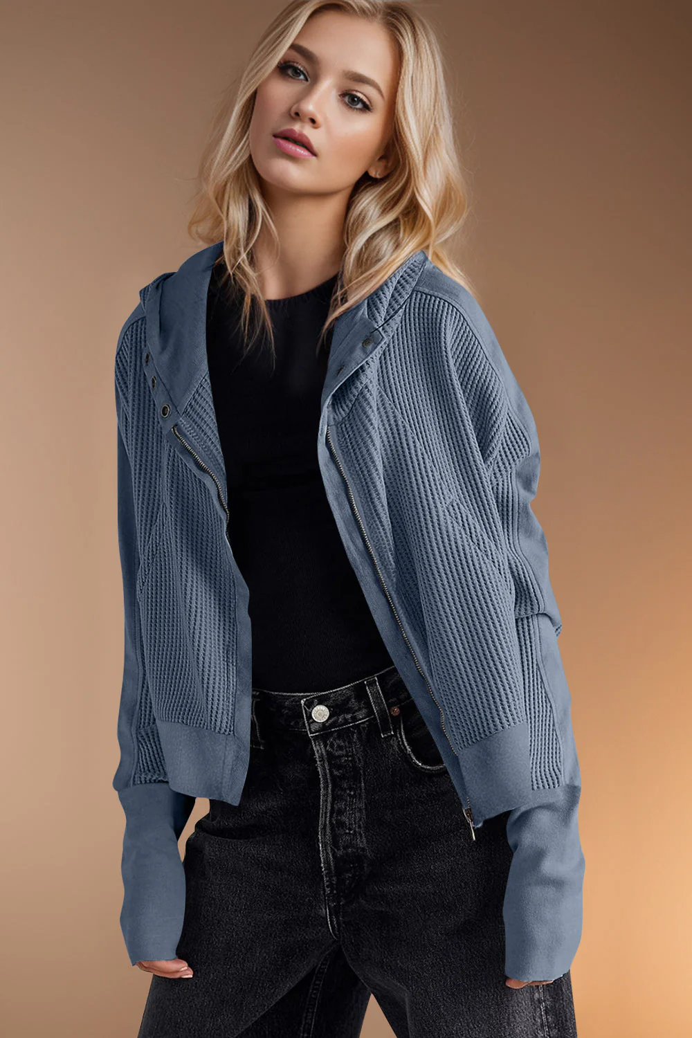Elsa | Double Take waffle knit long sleeve zip hoodie - Image 7