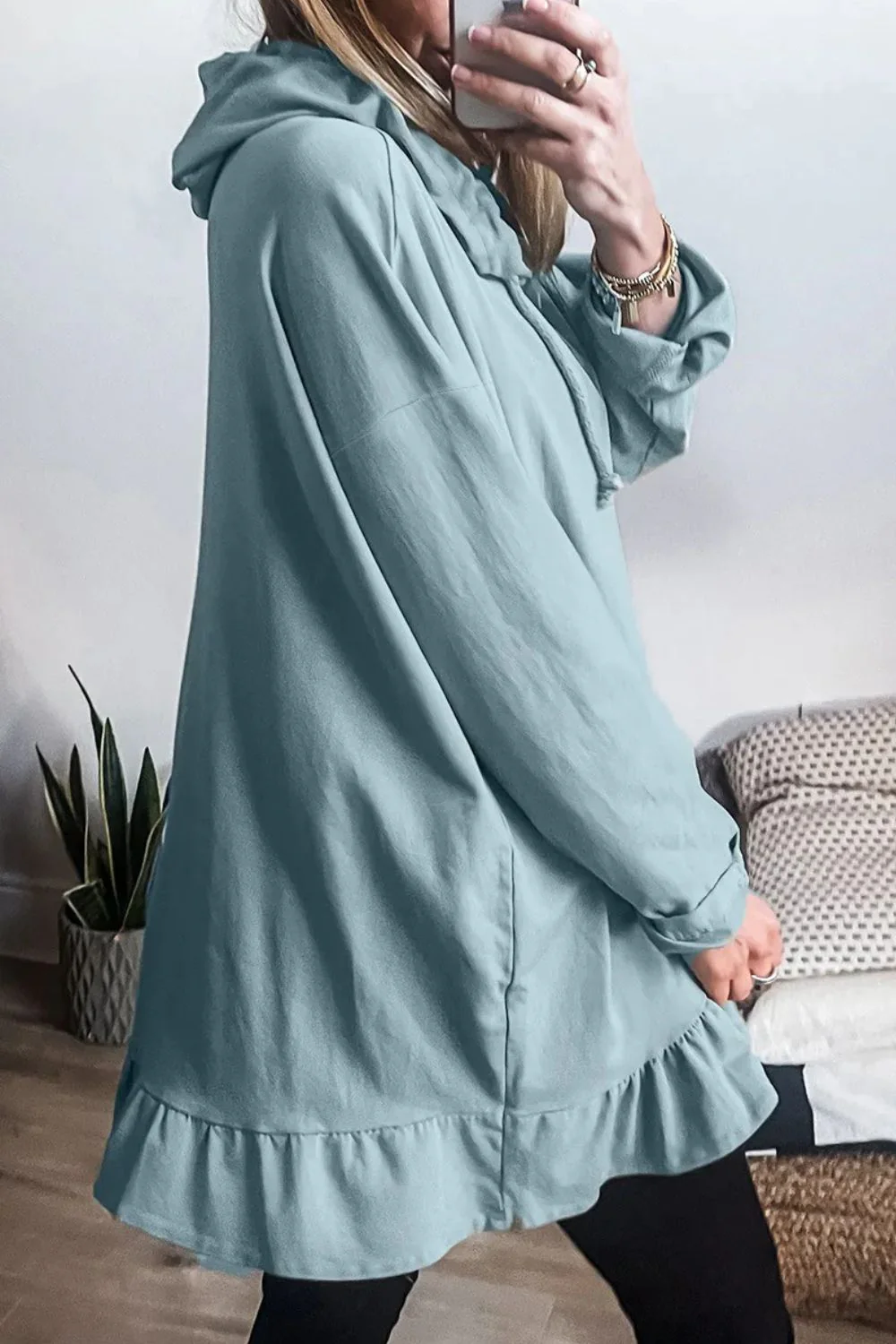 Elsa | Long sleeve drawstring hoodie with ruffles and dropped shoulder - Image 2
