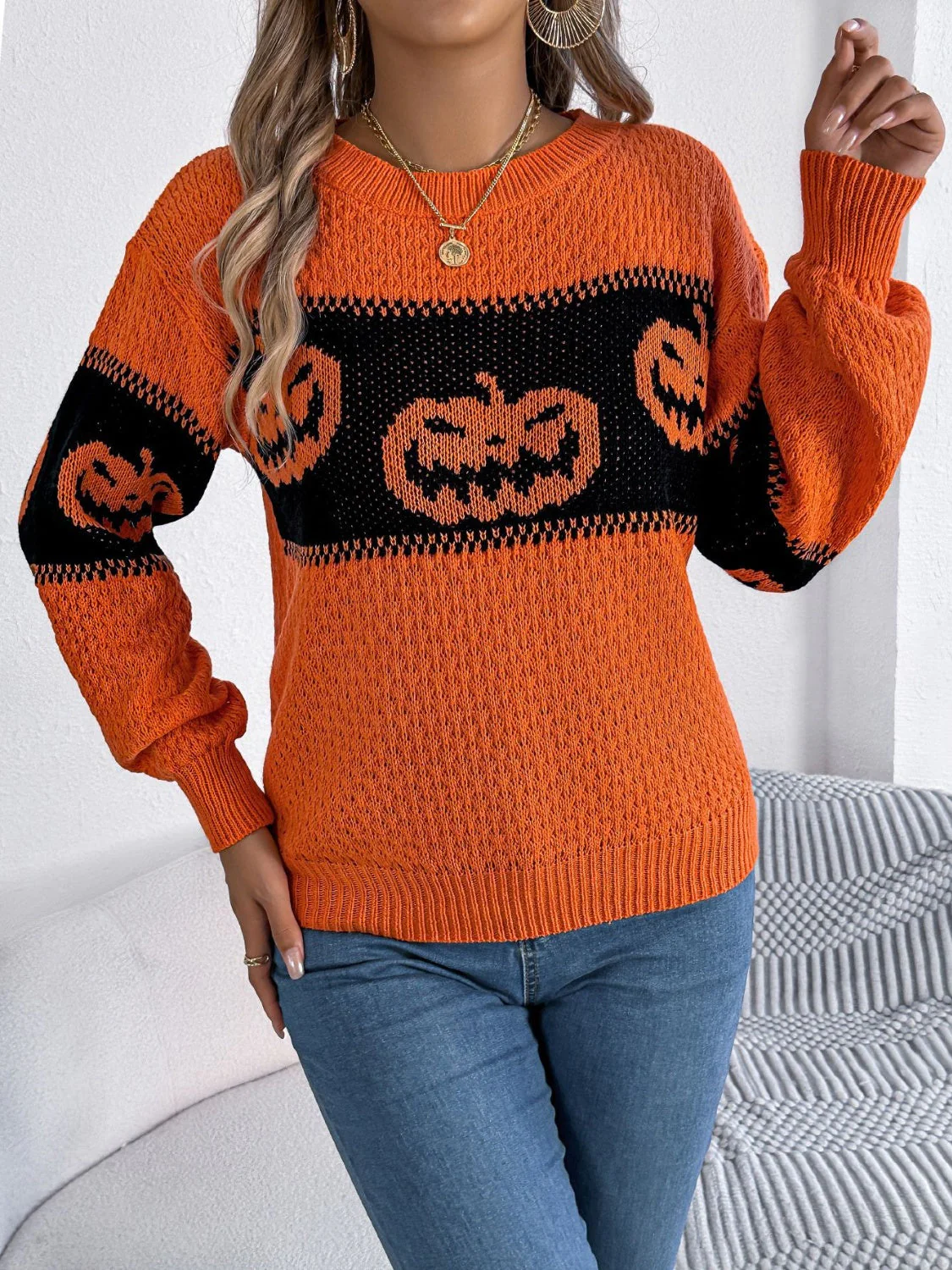Elsa | Pumpkin long sleeve crew neck sweater - Image 4