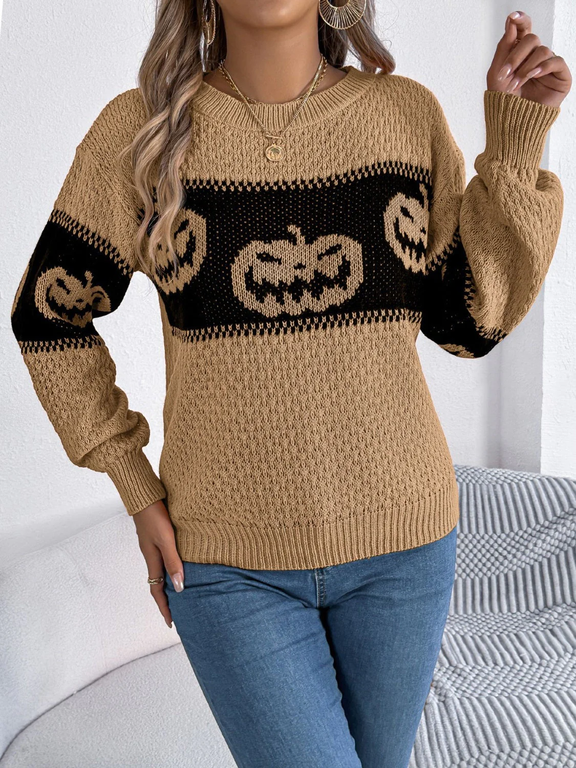 Elsa | Pumpkin long sleeve crew neck sweater - Image 9