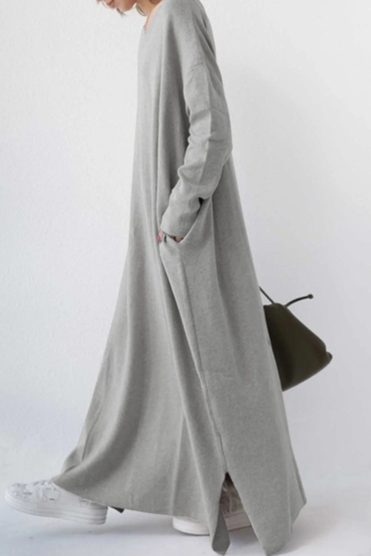 Elsa | V-neck sweatshirt dress with slit hem - Image 2