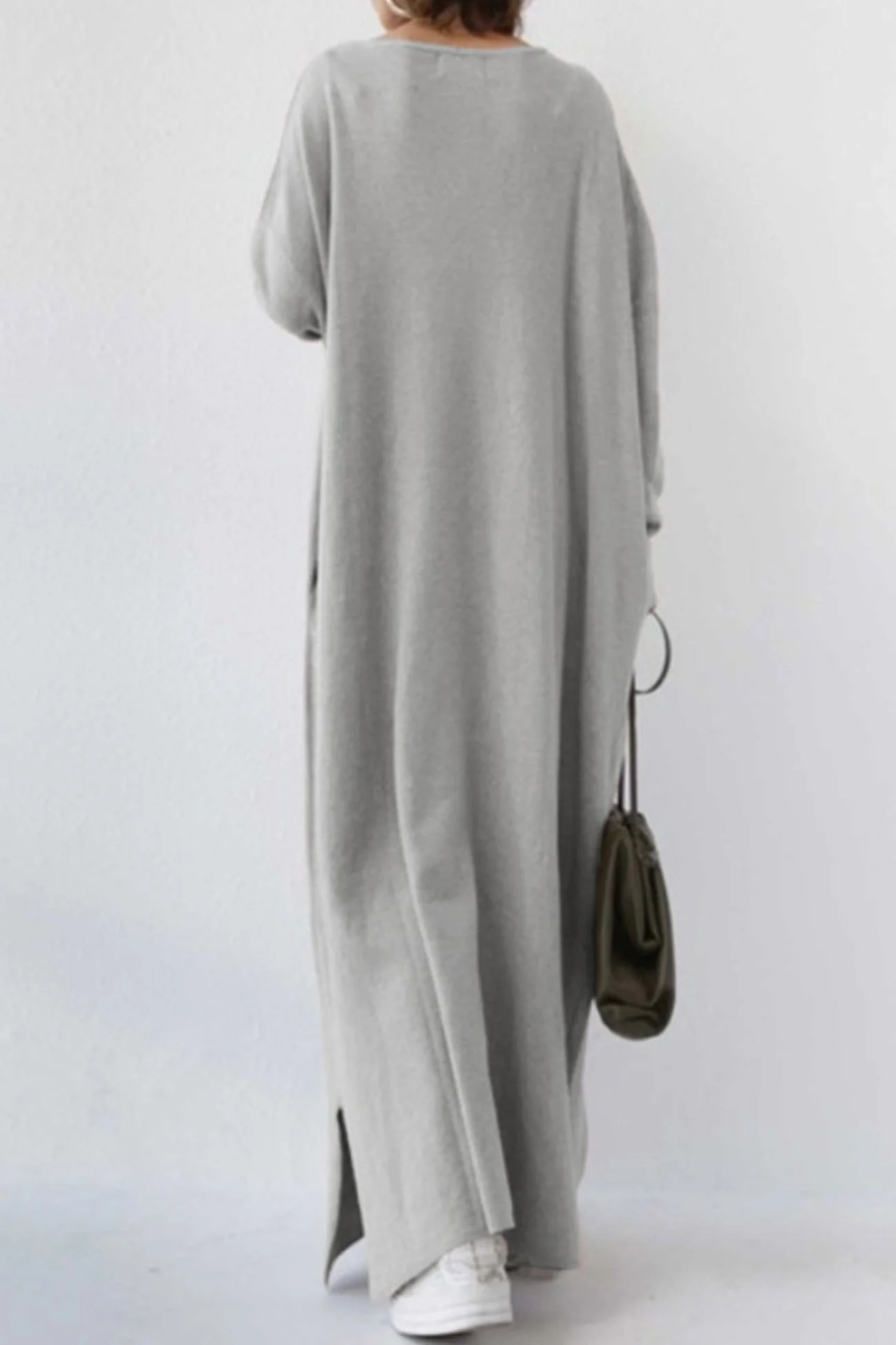 Elsa | V-neck sweatshirt dress with slit hem - Image 3