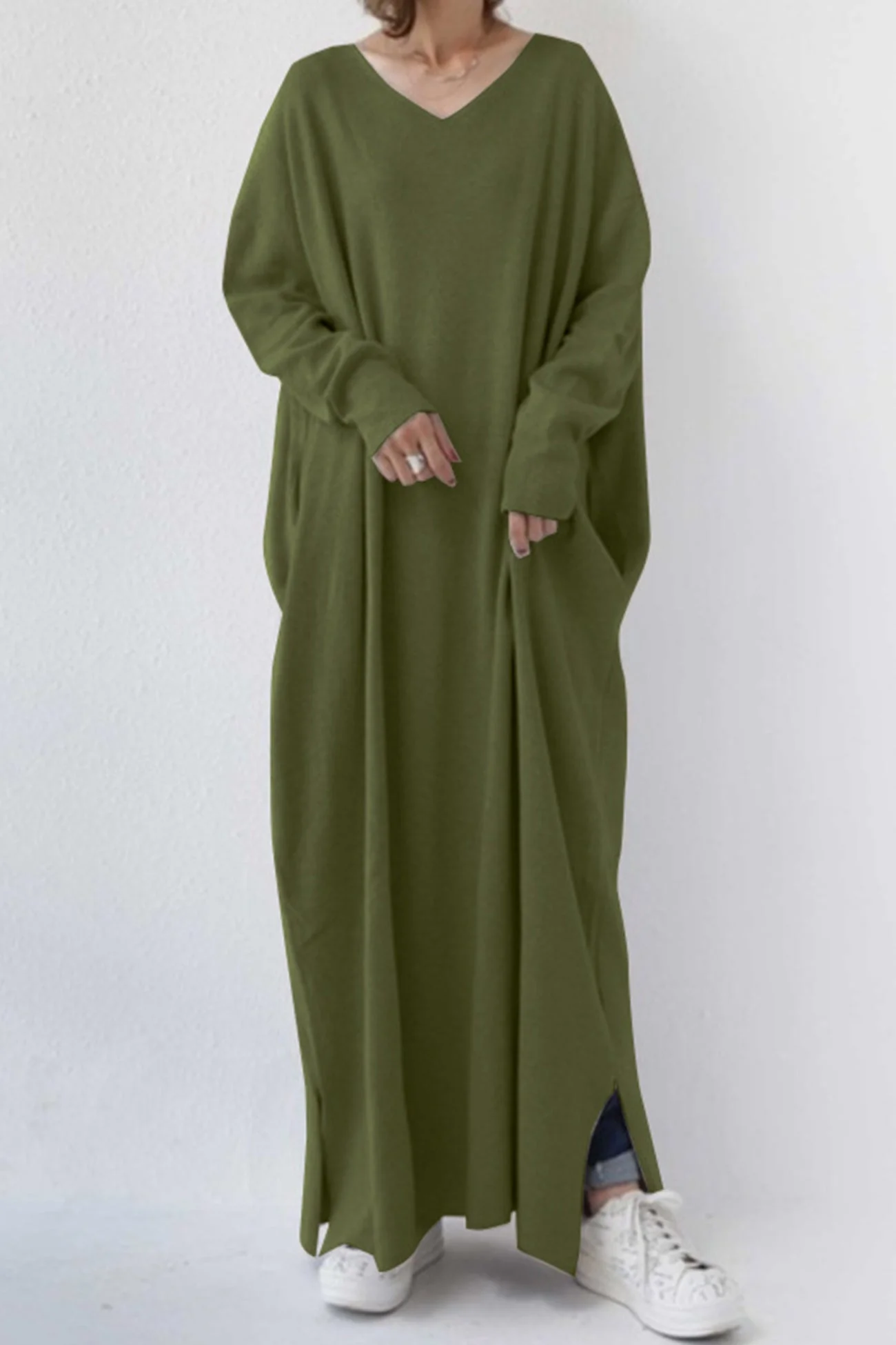 Elsa | V-neck sweatshirt dress with slit hem - Image 9