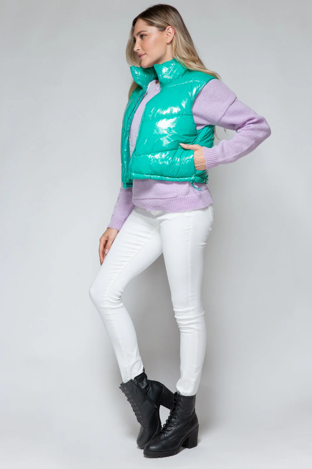 Elsbeth | Snobish shiny quilted vest with turtleneck and zip - Image 10