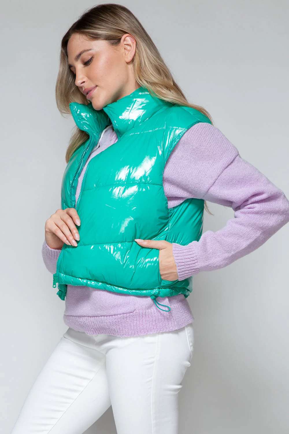 Elsbeth | Snobish shiny quilted vest with turtleneck and zip - Image 3