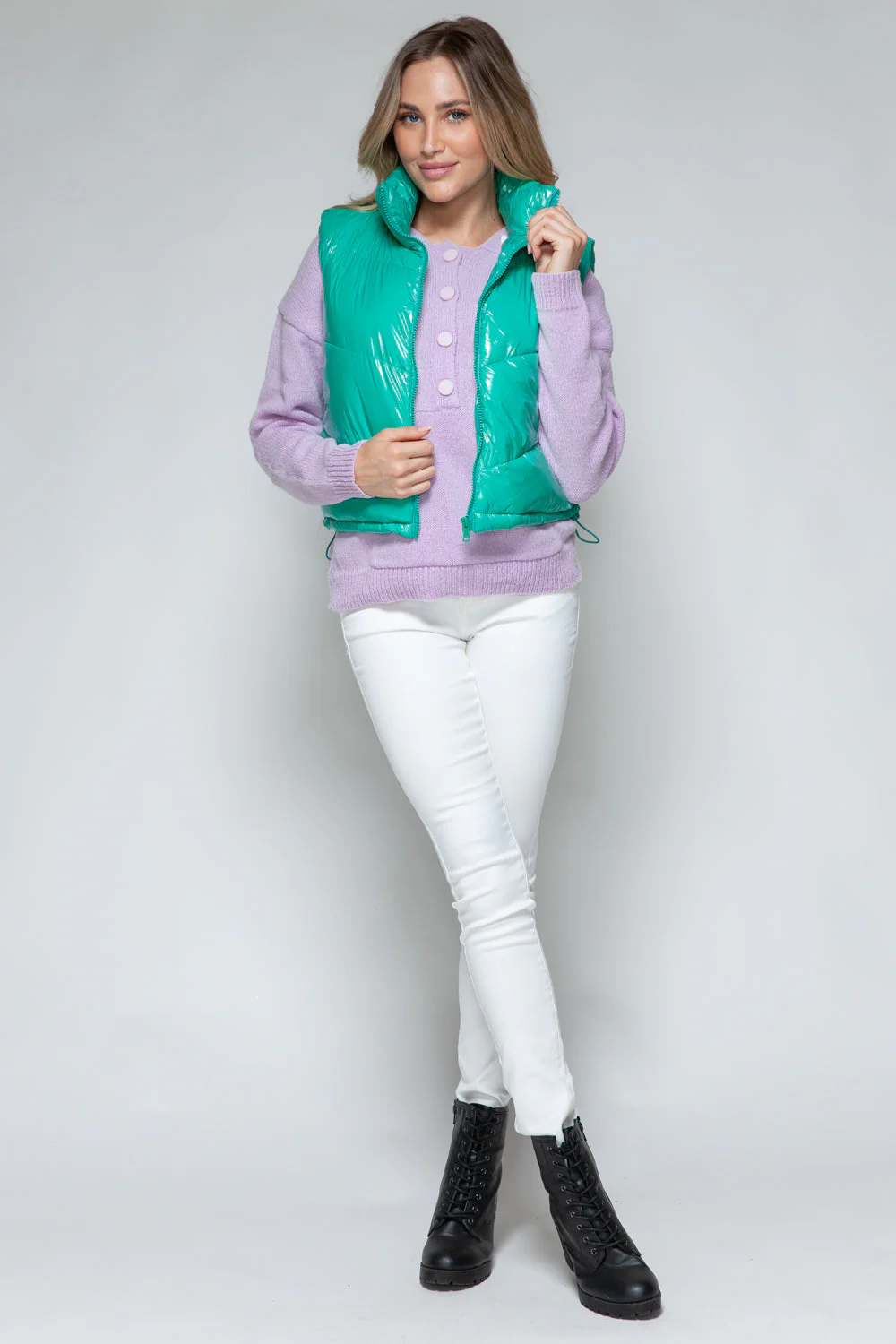 Elsbeth | Snobish shiny quilted vest with turtleneck and zip - Image 8