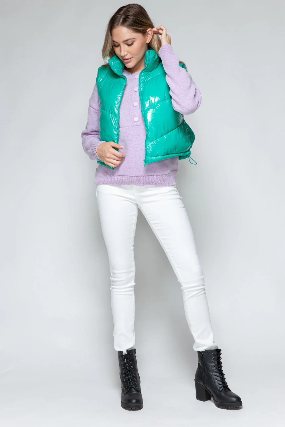 Elsbeth | Snobish shiny quilted vest with turtleneck and zip - Image 9