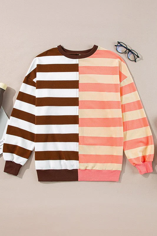 Elsbeth | Striped pullover sweatshirt with color block design on the shoulders - Image 5