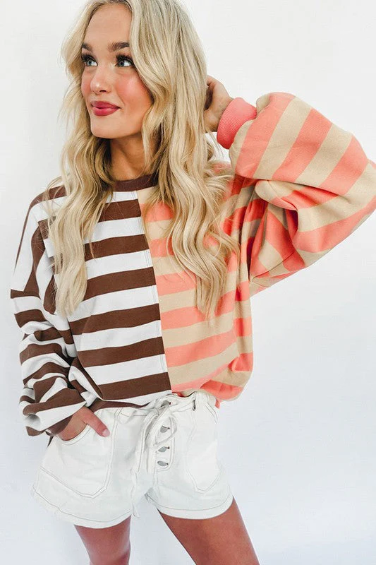 Elsbeth | Striped pullover sweatshirt with color block design on the shoulders - Image 6