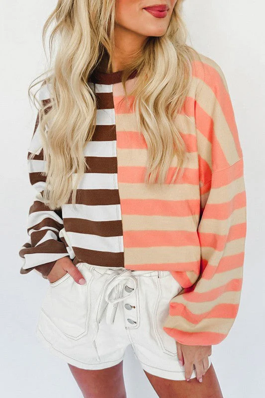 Elsbeth | Striped pullover sweatshirt with color block design on the shoulders - Image 8
